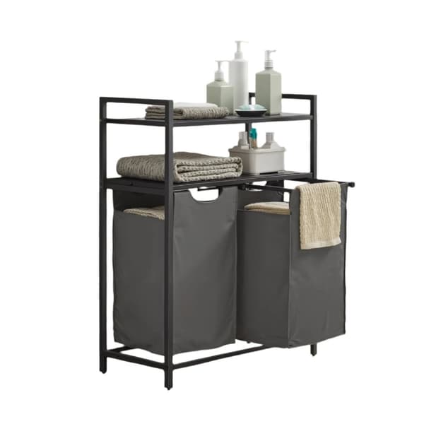Rootz vaskeri kurv 2 rum - vaskeri samler - vaskeri - organiser effektivt - 73 cm x 33 cm x 92 cm