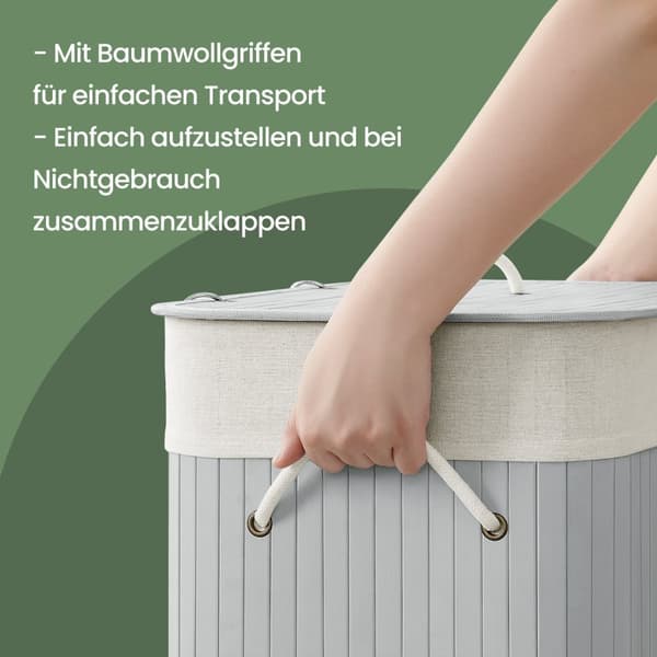 Rootz bambusvaskekurv med låg - Hamper - Tøjsamler - 72L Storage - Fjernelig taske - 40x30x60cm
