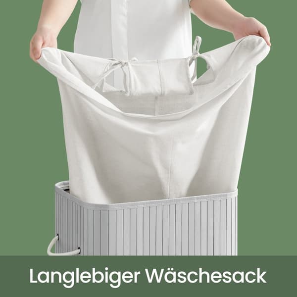 Rootz bambusvaskekurv med låg - Hamper - Tøjsamler - 72L Storage - Fjernelig taske - 40x30x60cm