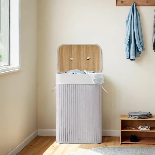 Rootz bambusvaskekurv med låg - Hamper - Tøjsamler - 72L Storage - Fjernelig taske - 40x30x60cm