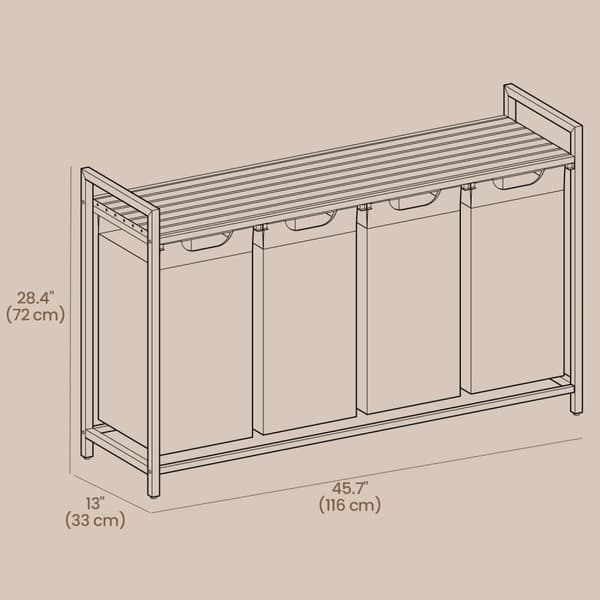Rootz vaskeri kurv 4 rum - vaskeri samler - vaskeri - organiseret opbevaring - 116 cm x 33 cm x 72 cm