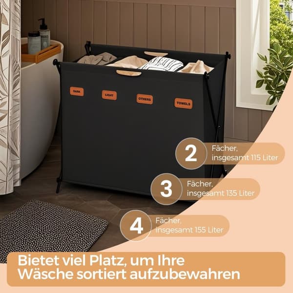 Rootz vaskeri kurv - vaskeri samler - vaskeri - 155L kapacitet - holdbar 600d Oxford stof - 79,9 cm x 40 cm x 66 cm