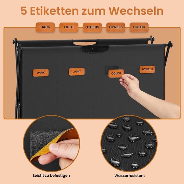 Rootz vaskeri kurv - vaskeri samler - vaskeri - 155L kapacitet - holdbar 600d Oxford stof - 79,9 cm x 40 cm x 66 cm