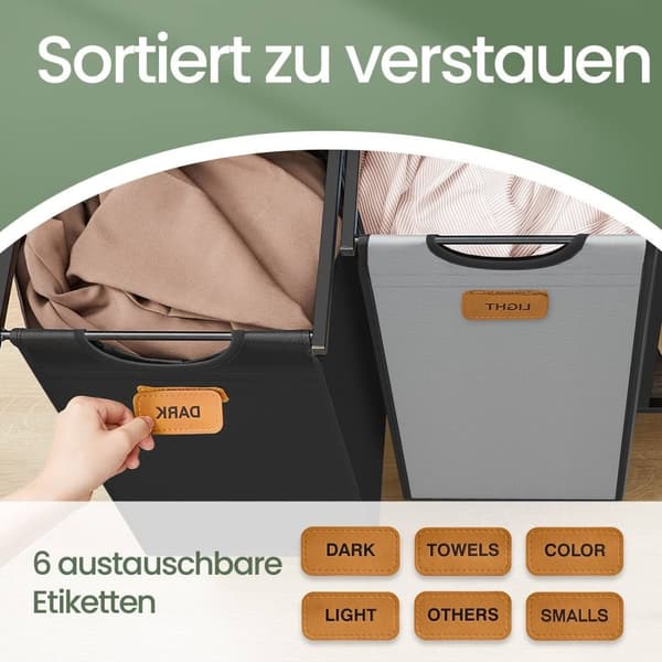 Rootz vaskeri kurv - vaskeri samler - vaskeri sortering - 2 rum - organiseret opbevaring - 87 cm x 33 cm x 80,5 cm