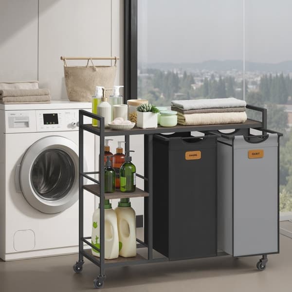 Rootz vaskeri kurv - vaskeri samler - vaskeri sortering - 2 rum - organiseret opbevaring - 87 cm x 33 cm x 80,5 cm