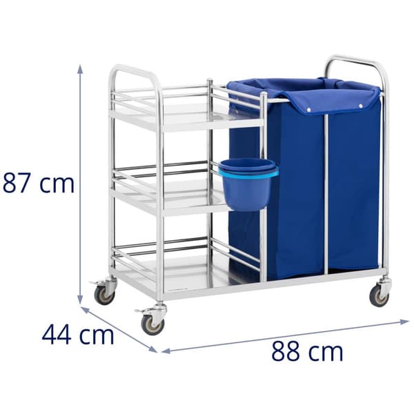 Steinberg Systems Tvättvagn - 3 hyllor & tvättpåse - 50 kg - rostfritt stål
