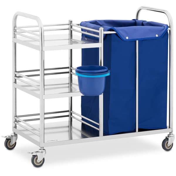 Steinberg Systems Tvättvagn - 3 hyllor & tvättpåse - 50 kg - rostfritt stål
