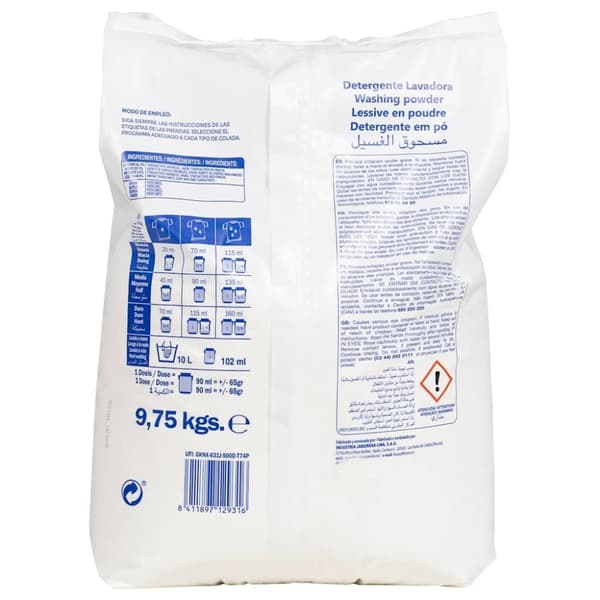 vidaXL Vaskepulver til 150 vaske 9,75 kg hvid