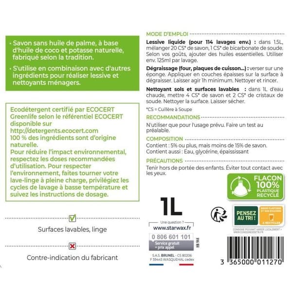 STARWAX Marseille-tvål 1l Ecocert Soluvert