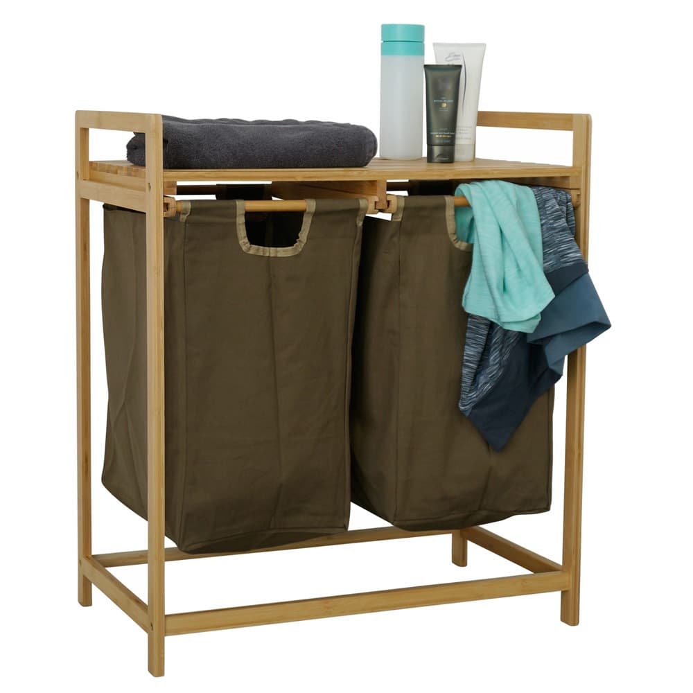 Tvättkorg i bambu med 2 fack - Armygrön / Armygrön