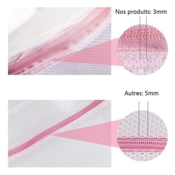 [Set om 6] Tvättnät - Rosa tvättpåse med dragkedja-Super-Close