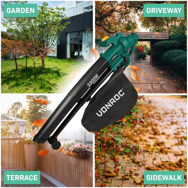 VONROC Lövblås 3300W | 3-in-1 - Blås – sug – strimla
