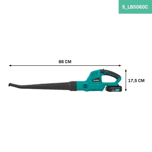 VONROC Løvblæser 20V | Luftmængde 5m3/min | Inkl. 2.0Ah akku og oplader