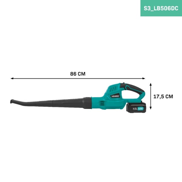 VONROC Lövblås Batteridriven 20V – Lufthastighet 180 km/h, Ergonomisk, Inkl. 4,0Ah Batteri och Snabbladdare