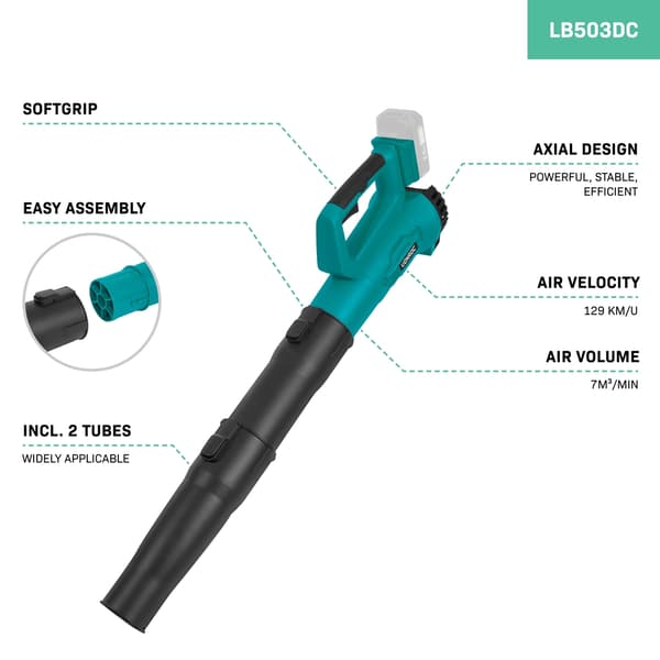 VONROC Løvblæser 20V – Axial design | Luftmængde 7m3/min | Solo | Ekslk. akku og oplader