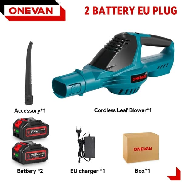 Børsteløs elektrisk luftblæser, 5500W effektudgang, 46000RPM rotation,2 Batteri EU Stik