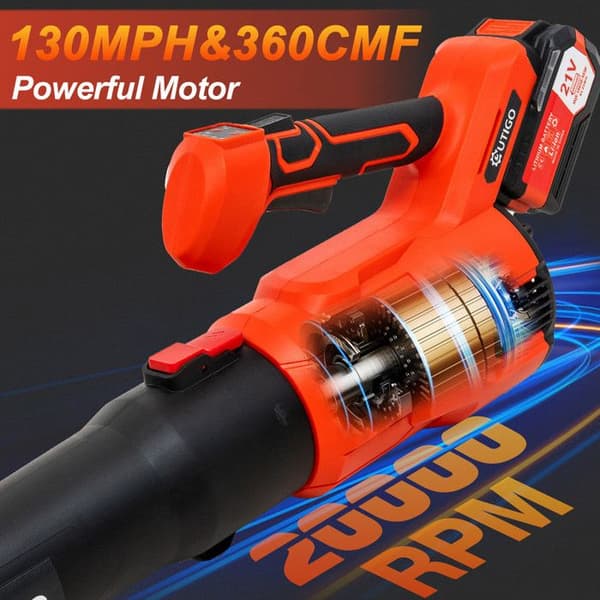 Lövblåsare, kraftfull sladdlös blåsare 2*4500mAh batterier, 3 hastigheter, 600W motor, 360CFM för löv.