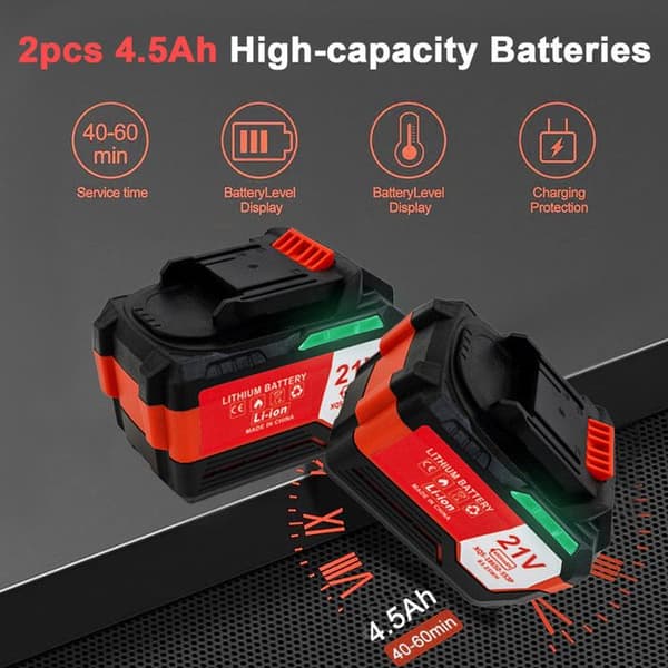 Lövblåsare, kraftfull sladdlös blåsare 2*4500mAh batterier, 3 hastigheter, 600W motor, 360CFM för löv.