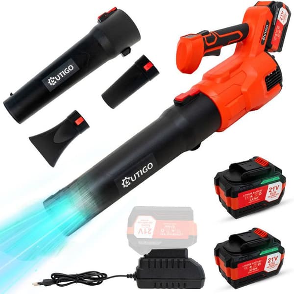 Lövblåsare, kraftfull sladdlös blåsare 2*4500mAh batterier, 3 hastigheter, 600W motor, 360CFM för löv.
