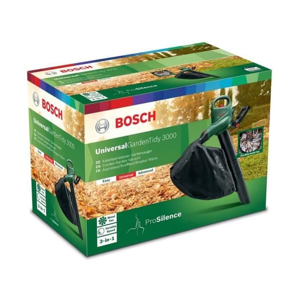BOSCH Vacuum Blower Shredder - UniversalGardenTidy 3000 - Elektrisk - 3000 W - 285 km/h - 50 L - Grön