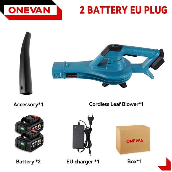 Elektrisk Luftblæser, 4500W Effekt, 8,8m³/min Luftvolumen,2 batteri 1 stik