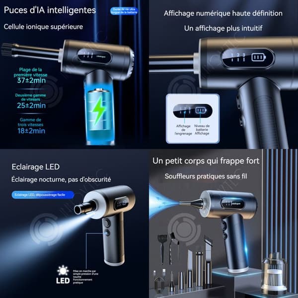 INN Tryckluftsfläkt 50000RPM 3 nivåer Vindkraft Damm Digital Display Handhållen sladdlös dammblåsare