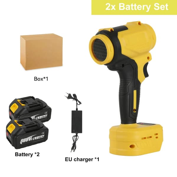 Børsteløs elektrisk turbo blæser, 2500W effekt, 130000 RPM hastighed,EU, 2x Batterisæt