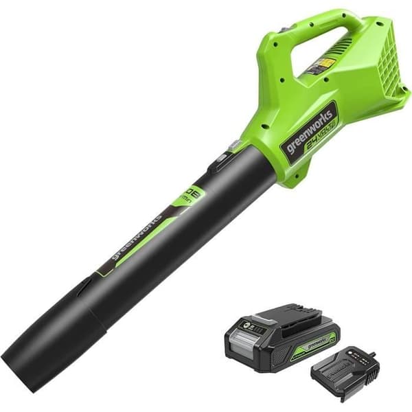 Greenworks G24ABIIK2 Trådlös Axial Blåsare för Döda Löv, 145 kmh, 9,08 m³/min Batteri 24V Ni Laddare, Garantin