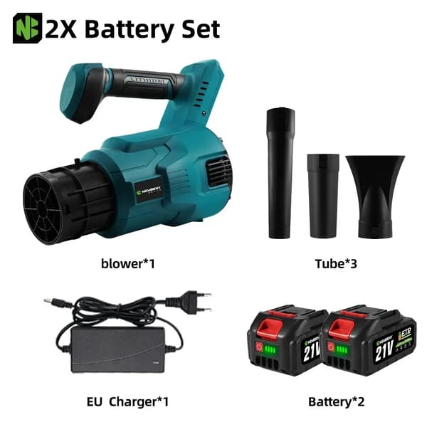 Borstlös Elektrisk Luftblåsare, 3 Hastighetslägen, Hög Luftvolym,2 Batteri EU Kontakt