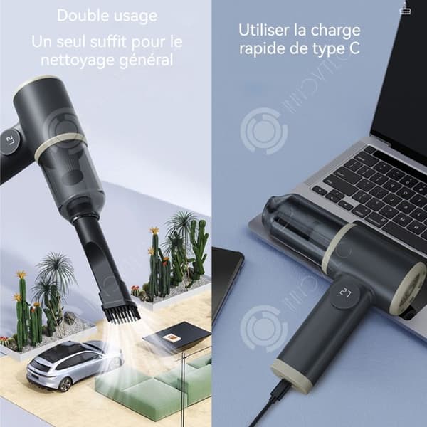 INN Souffleur luftkompressor 80w bärbar återuppladdningsbar bildammsugare 2 hastigheter 18x17,5cm med två blåsrör grå
