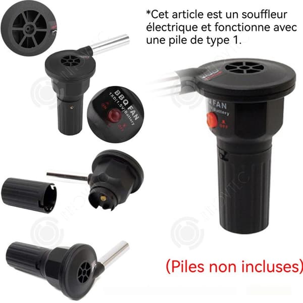 INN Souffleur 143x70x130mm elektrisk campingblåsare batteridrivna verktyg för att göra eld grillblåsare svart
