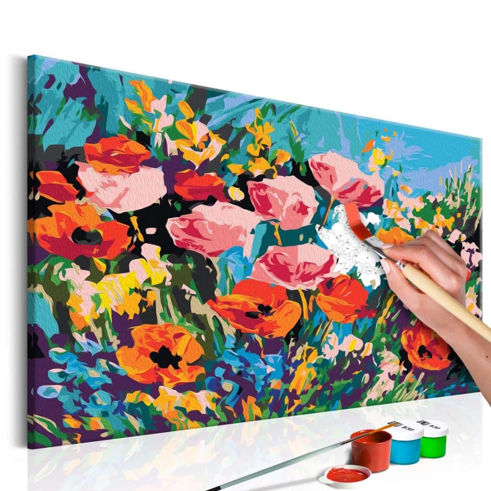 DIY lærred maleri - Colourful Meadow Flowers