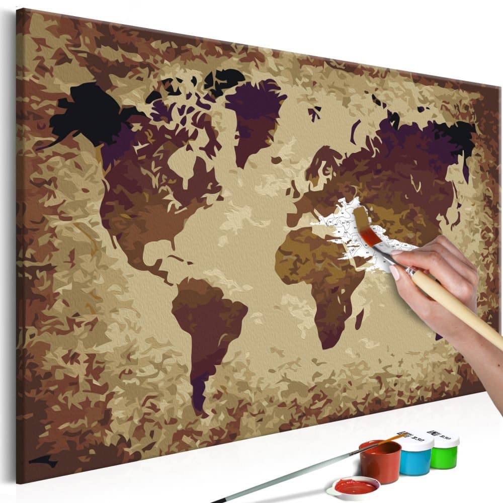 DIY lærred maleri - World Map (Brown Colours)