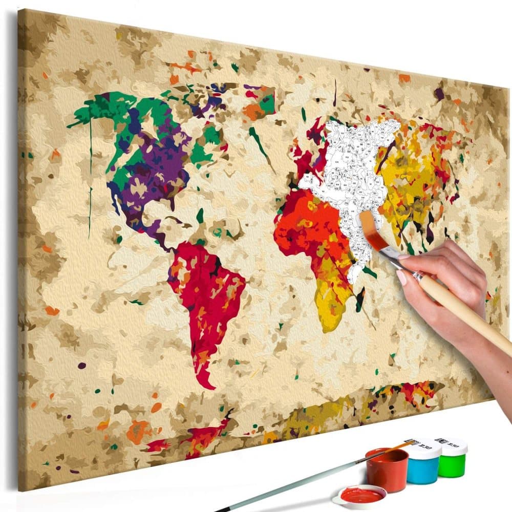 DIY lærred maleri - World Map (Colour Splashes)