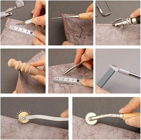 Lollanda Leather Tools 40-osainen, nahkainen askartelusarja, nahkatyökalusarja / käsityökalut nahalle – vahalanka, naskali, tee-se-itse, ompelu