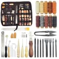 Pikkukuva 1 / 7: Lollanda Leather Tools 40-osainen, nahkainen askartelusarja, nahkatyökalusarja / käsityökalut nahalle – vahalanka, naskali, tee-se-itse, ompelu
