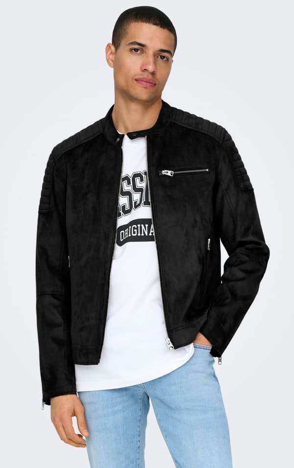 Only & Sons - onsGus Faux Suede Racer Jacket Svart XL