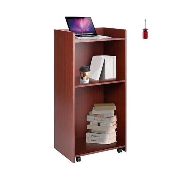 60x40x120cm multifunktionell träpodium med 4 hjul, hållbar, ergonomisk design, stor förvaringsyta, lätt att montera