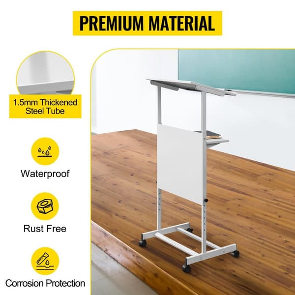 bärbar stående podium med 4 rullande hjul, 2-lagers design, 103-135 cm justerbar höjd, allmänt användbar