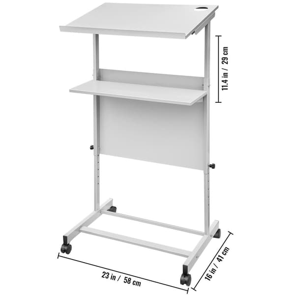 bärbar stående podium med 4 rullande hjul, 2-lagers design, 103-135 cm justerbar höjd, allmänt användbar