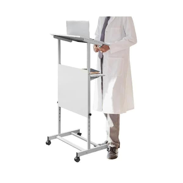 bärbar stående podium med 4 rullande hjul, 2-lagers design, 103-135 cm justerbar höjd, allmänt användbar