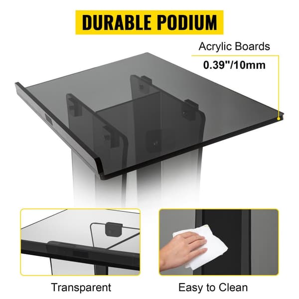 47-tums transparent podium i förtjockad akryl med läsyta och förvaringshylla, klassiskt och elegant, lätt att installera, bred applikation