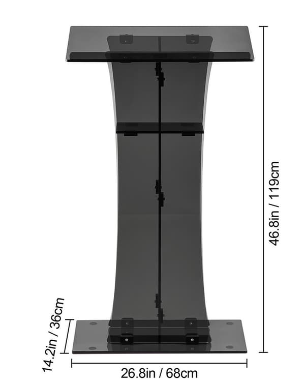 47-tums transparent podium i förtjockad akryl med läsyta och förvaringshylla, klassiskt och elegant, lätt att installera, bred applikation