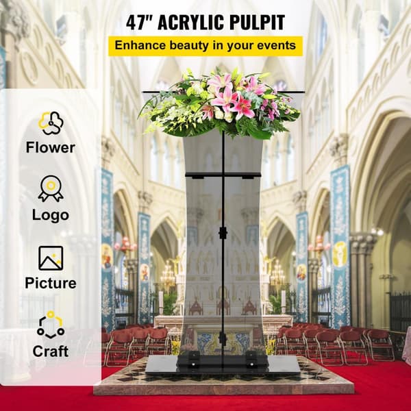 47-tums transparent podium i förtjockad akryl med läsyta och förvaringshylla, klassiskt och elegant, lätt att installera, bred applikation
