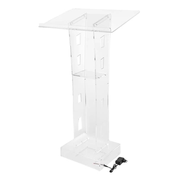 Selkeä akryylipodiumi, korkeus 110 cm, sininen LED-valo,läpinäkyvä