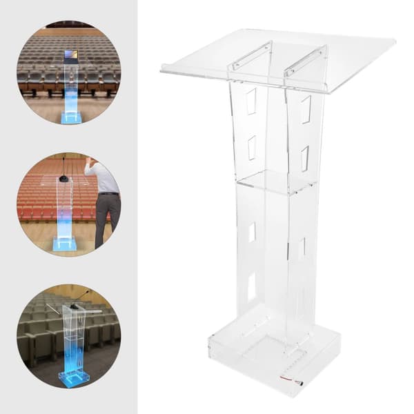 Transparent podiumställ, blå LED-lampa, rymligt läsområde,transparent