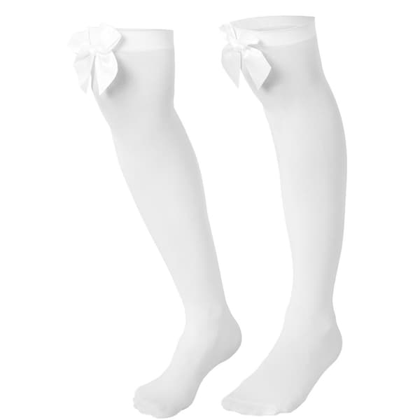 Overknee-strumpor med vit rosett - vit