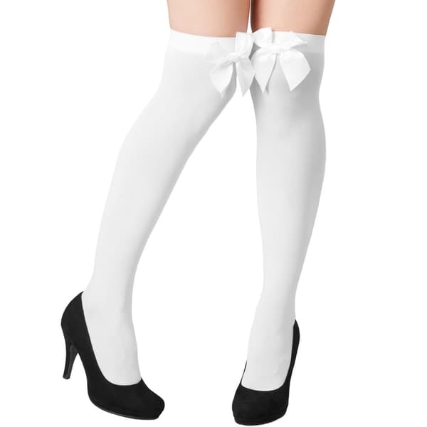 Overknee-strumpor med vit rosett - vit