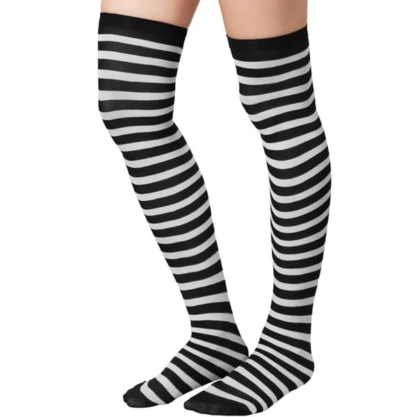 Stribede overknee-strømper sort-hvid - sort/hvid