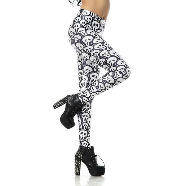 Svart Vita Leggings med Dödskallar